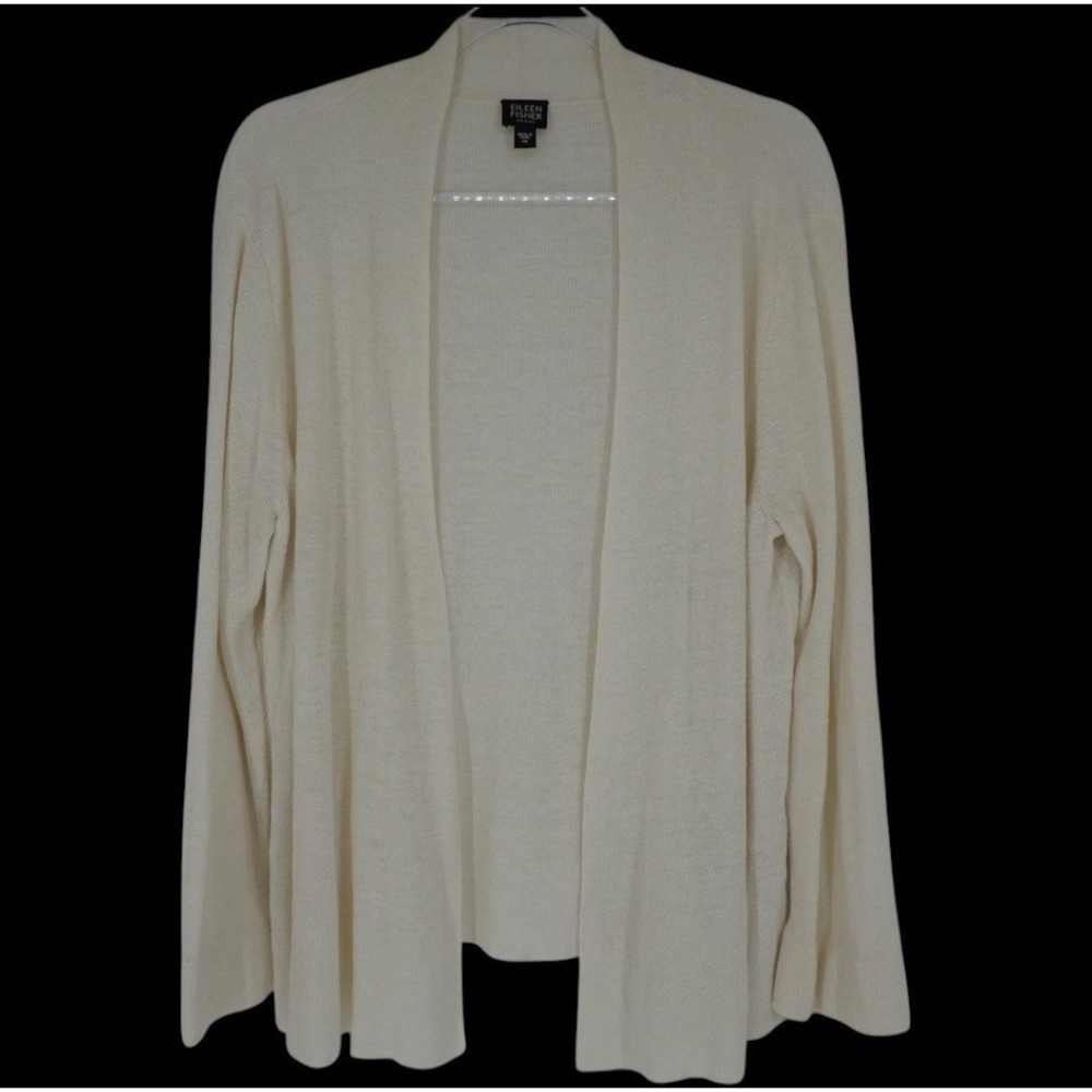 Eileen Fisher Cardigan Women's 1X Cream 100% Linen Flowy Breathable Capsule
